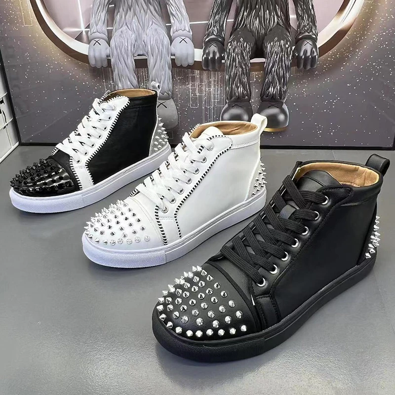 Итальянский брендовый дизайнер мужские повседневные ботинки с заклепками