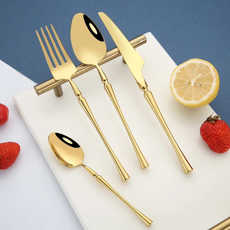 

4pcs/lot Korean Food Portable Cutlery 304 Stainless Steel Table Knife S poon Fork Dinner Set Dinnerware Gold Tableware Sets