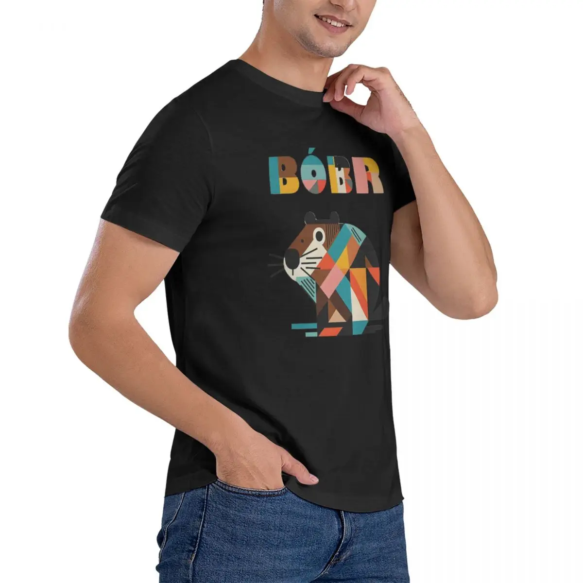 Футболка мужская с геометрическим рисунком Повседневная футболка из чистого