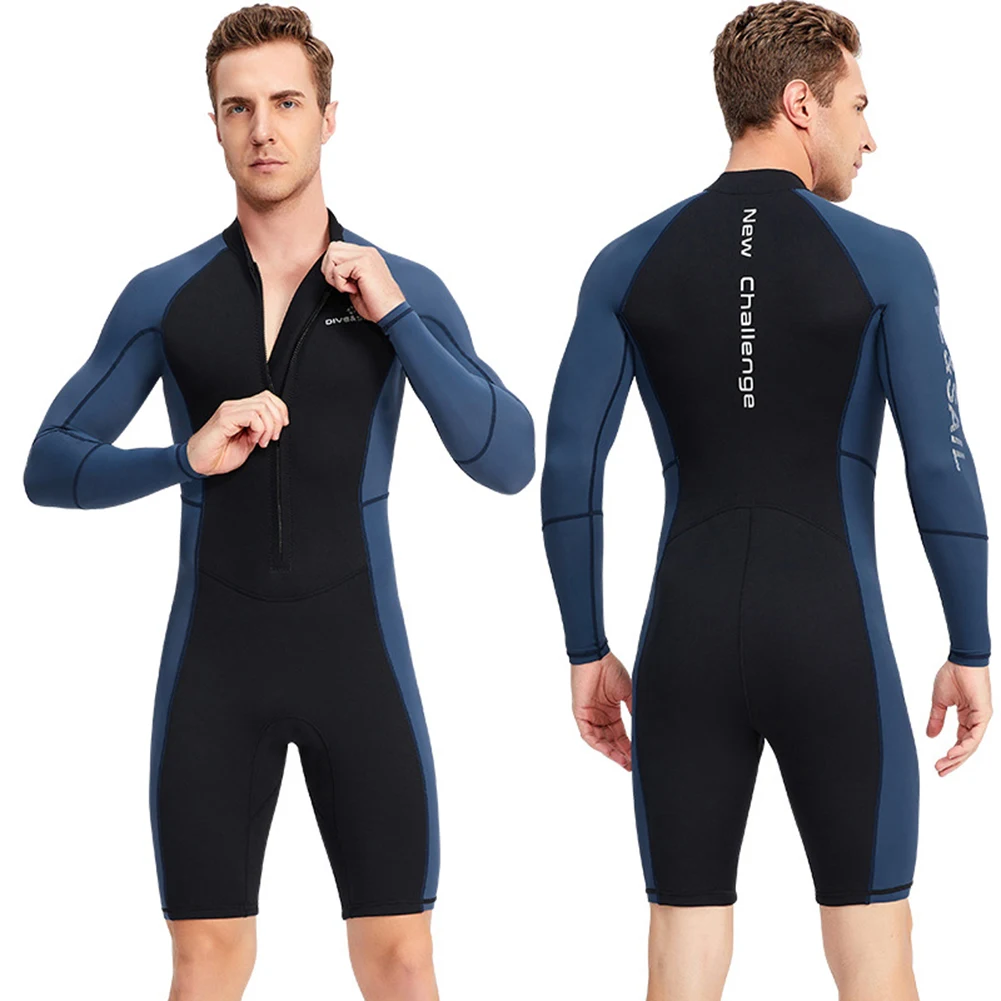 

1.5mm Neoprene Shorty Men Wetsuit UV-proof Front Zip Lycra Long Sleeves Diving Suit for Underwater Snorkeling Surfing Swimwear