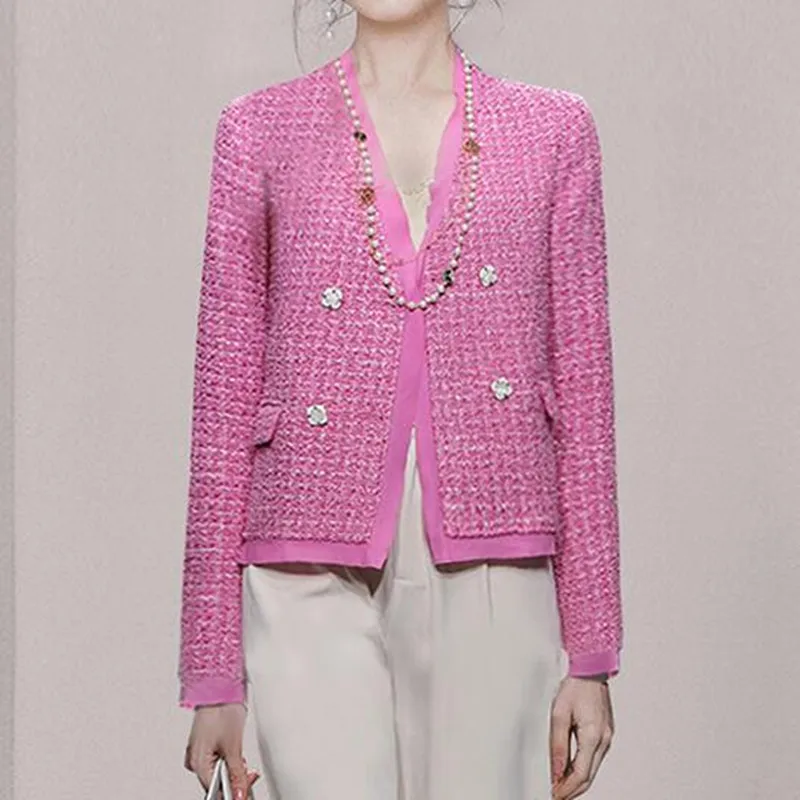 

Высококачественная винтажная твидовая куртка ZAWFL, пальто, женская осенняя двубортная клетчатая приталенная шерстяная куртка, Офисная Женская верхняя одежда