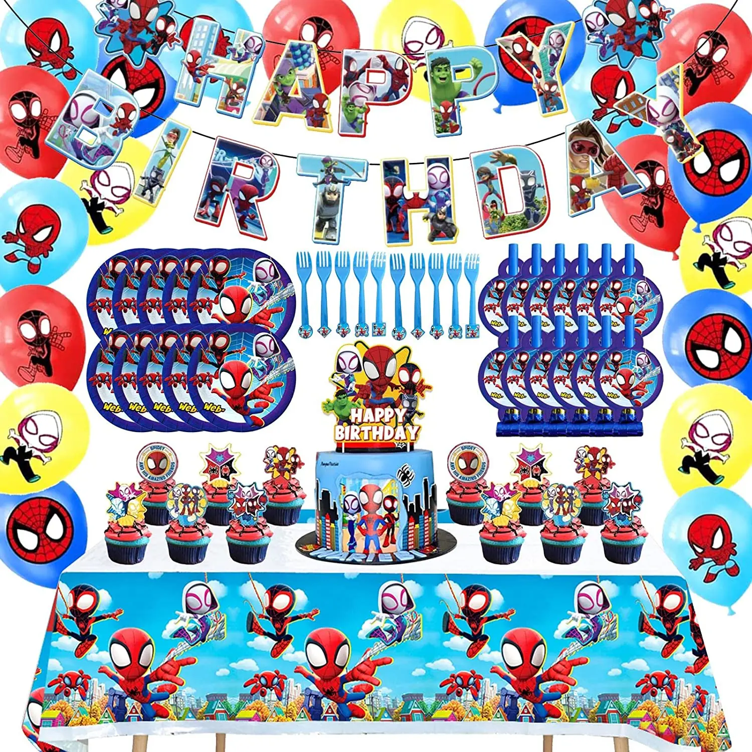 

Disney Spidey and His Amazing Friends Party Supplies Tableware Paper Plate Napkin Cake Topper for Kids Baby Shower Decoration