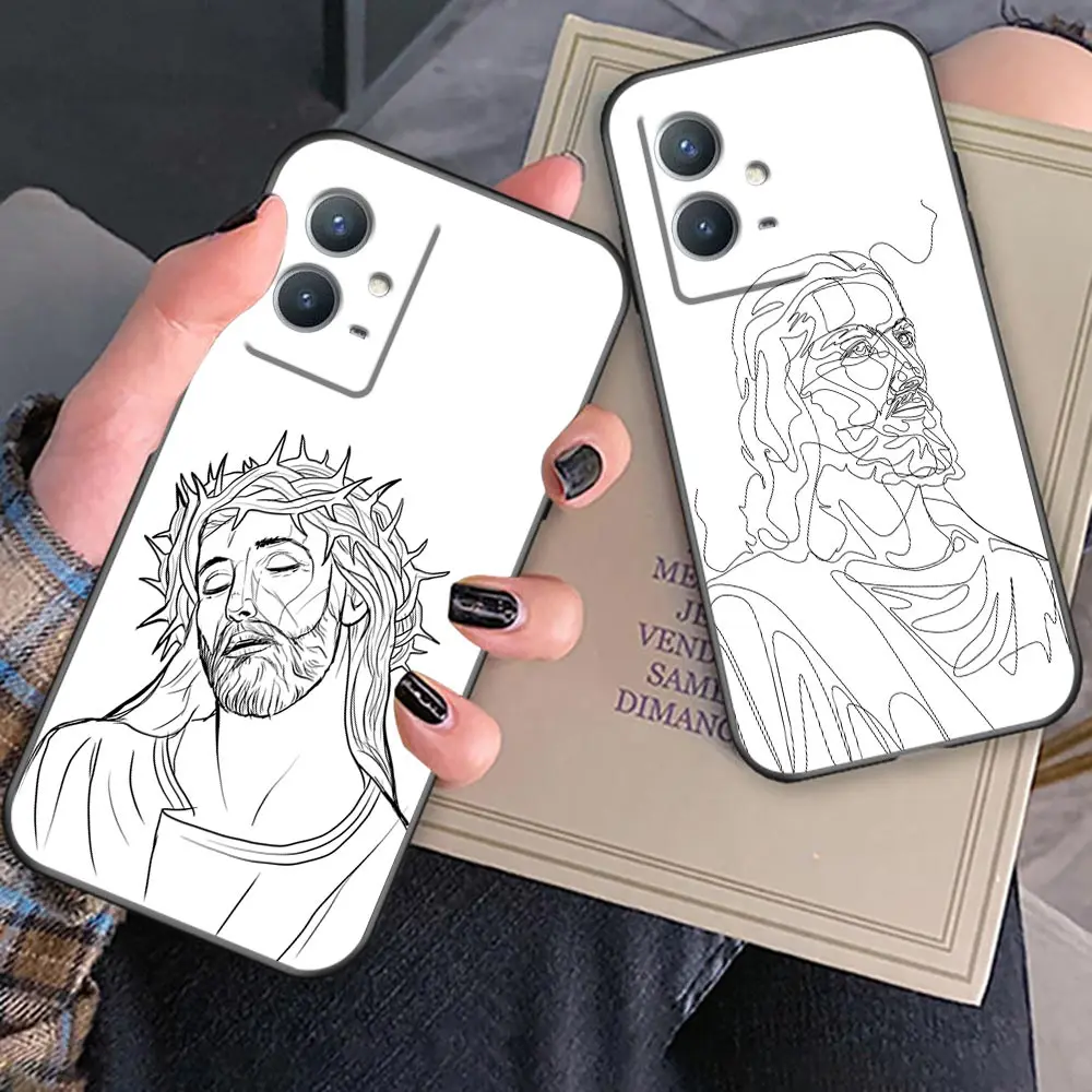 

Jesus Minimal Line Art With Flowers Case For Huawei P50E P50 P50Pocket P40 P30 P20 P10 Pro Plus Lite 2021 2020 2019 2018 Cover