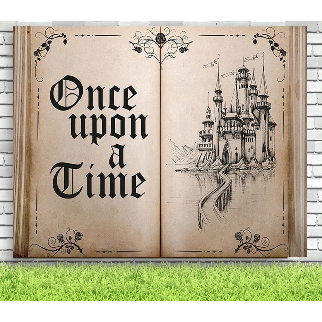 

Customized Once Upon a Time Fairy Tale Books Backdrop Castle Princess Background Wedding Birthday Party Decorations Cake Banner