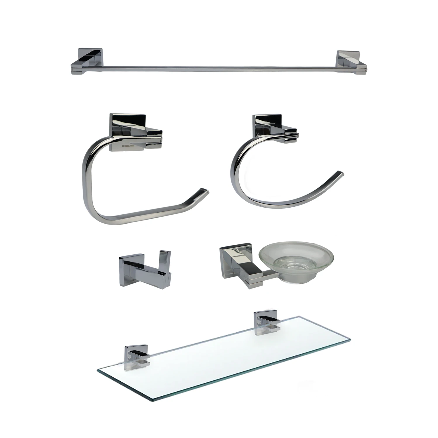 Набор хромированных аксессуаров для ванной из нержавеющей стали и стекла 6 шт.