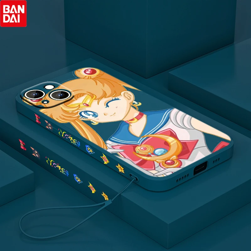 

Anime Sailor Moon Cartoon For Apple iPhone 13 12 Mini 11 Pro XS MAX XR X 8 7 6S SE Plus Liquid Left Rope Phone Case Coque Cover