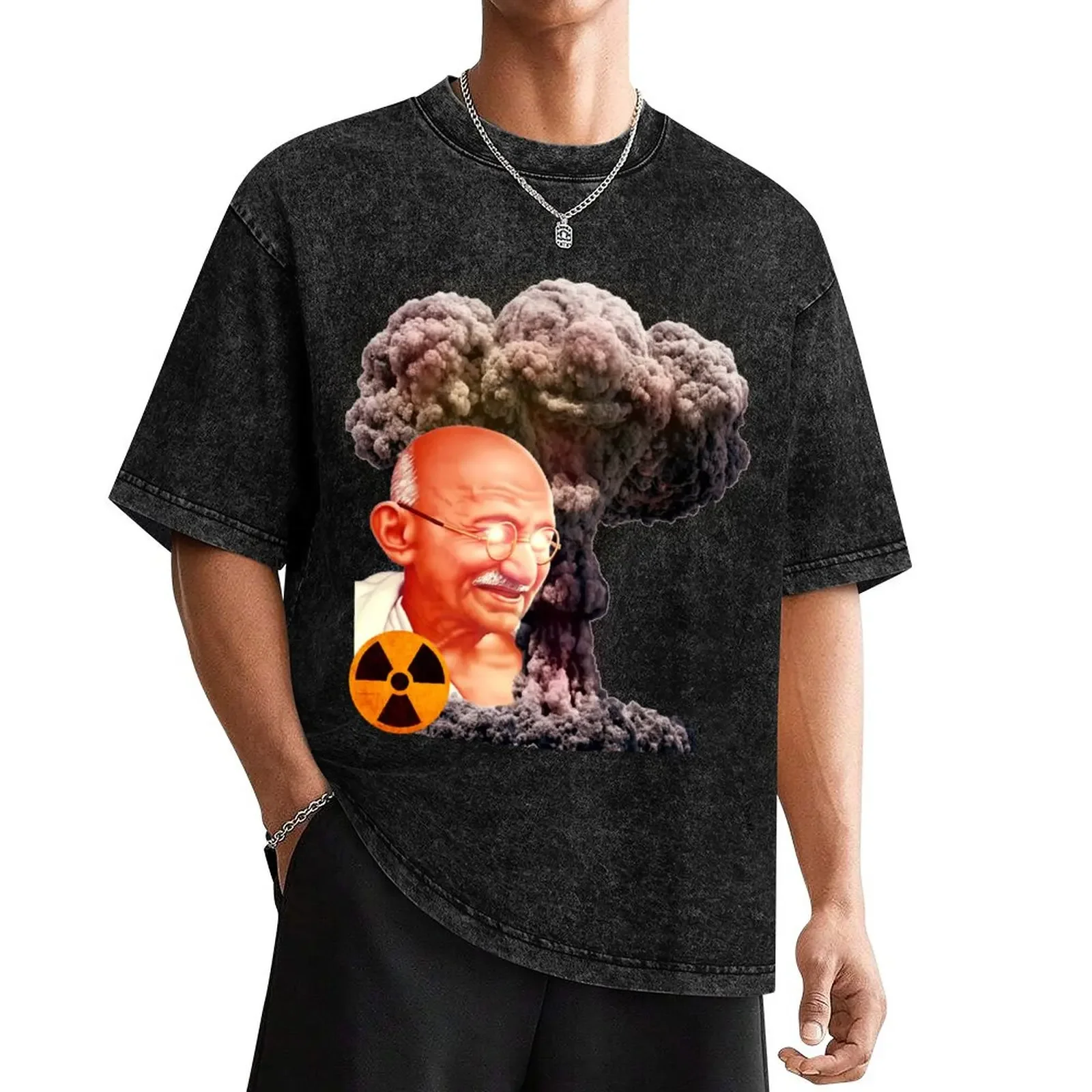 Черная футболка Gandhi the nuke lover: ядерный графическая винтажная мужские Графические