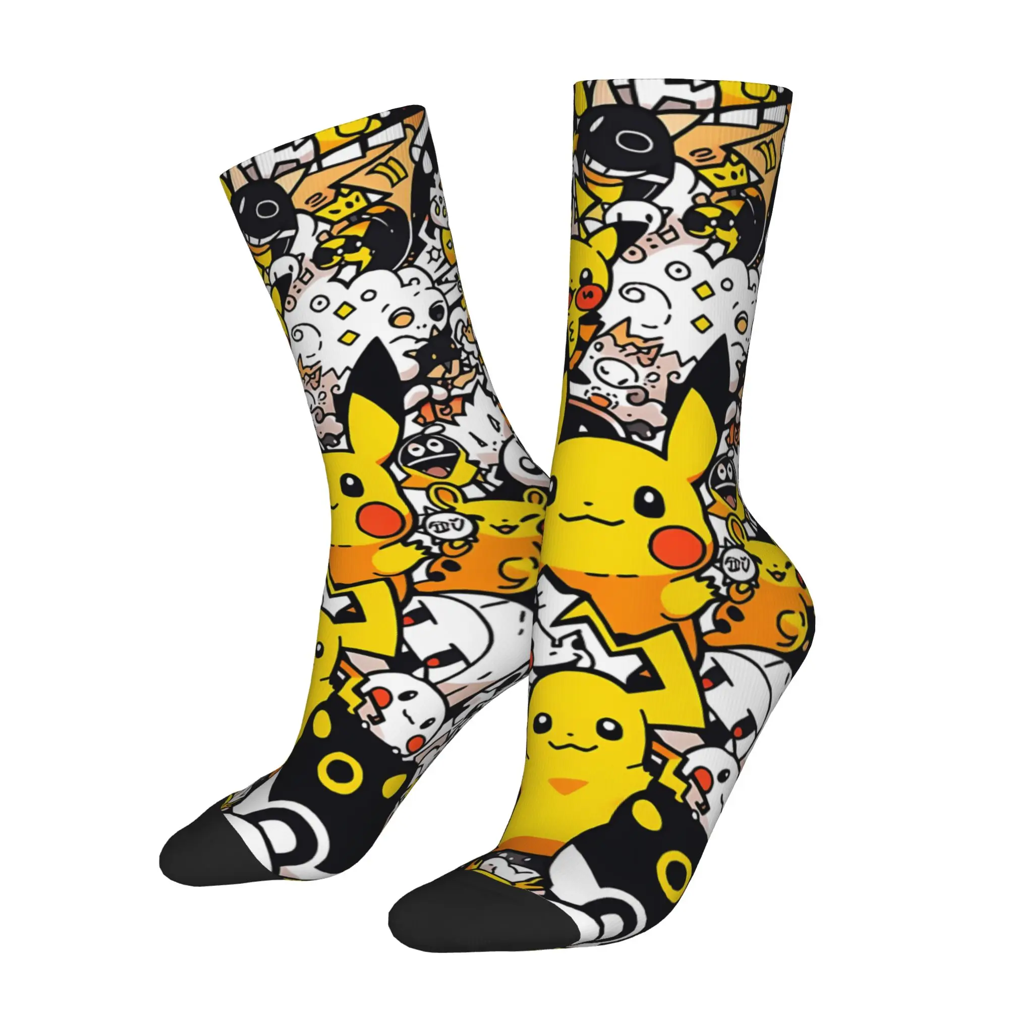 Фото Спортивные носки с индивидуальным дизайном Pokemon Pikachu, винтажные, в стиле Harajuku, хип-хоп, оригинальные, повседневные носки №1