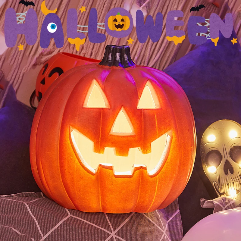 

20cm Halloween Pumpkin Led Lamp Creative Lantern Decoration Flashing Ghost Festival Glowing Shopping Park Indoor Garden Decorat