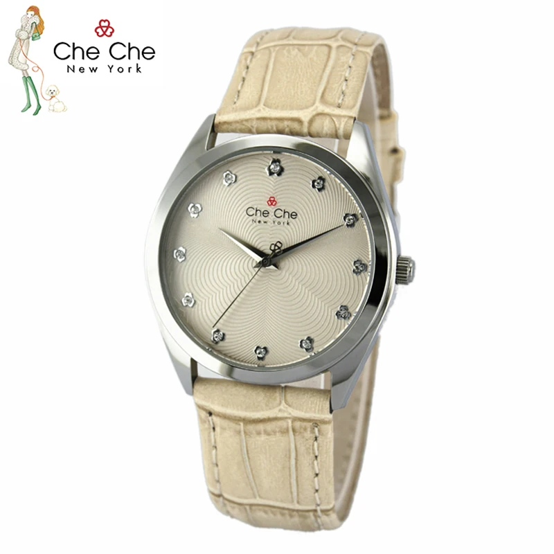 CHE CHE CC0020 women's watch leather strap flow pattern star diamond dial fashion retro commuter with high-end atmosphere