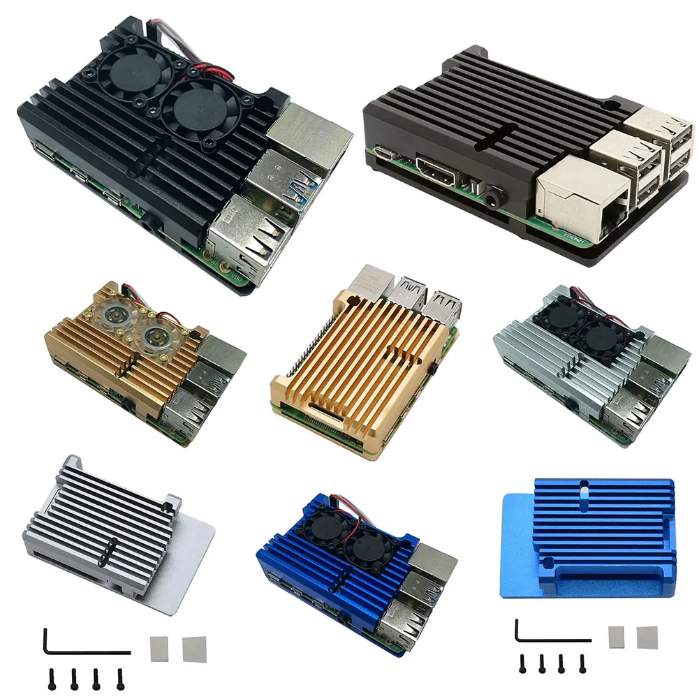 

Aluminum Alloy Case for RPI Raspberry Pi 4B with Silicone Thermal Pads Metal Housing Shell with Heatsink with Fan / NO Fan