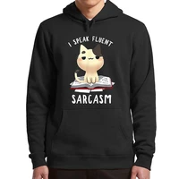 i speak sarcasm cat hoodies cute cats lovers retro pullover for men women casual oversized soft hooded sweatshirt