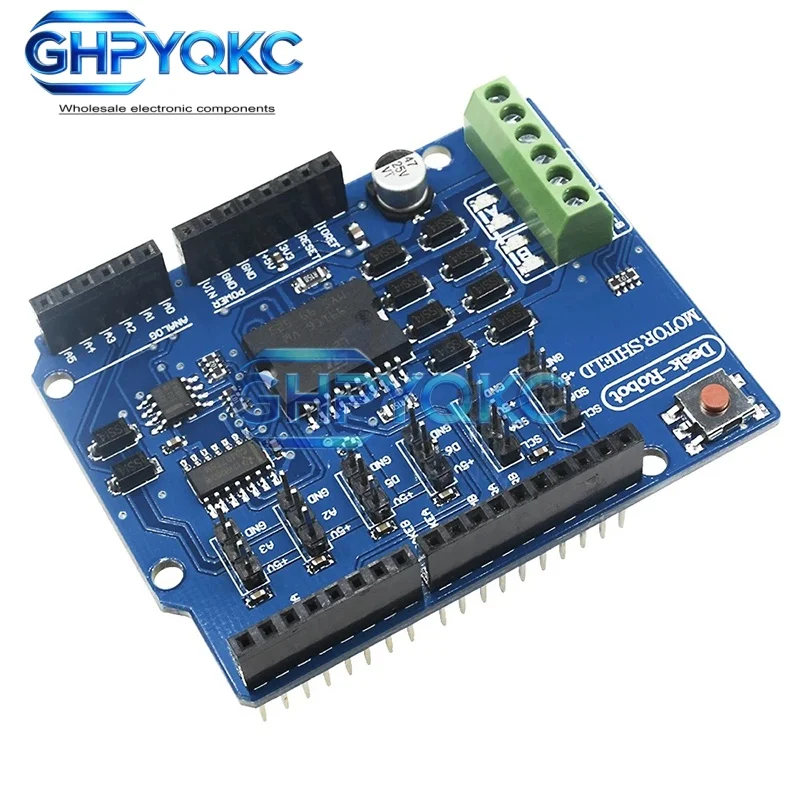 Фото GHPYQKC L298P L298 Shield R3 Модуль драйвера двигателя постоянного тока 2А, двухканальный H-мост, 2-канальный, для Arduino, реле 5В 12В №1