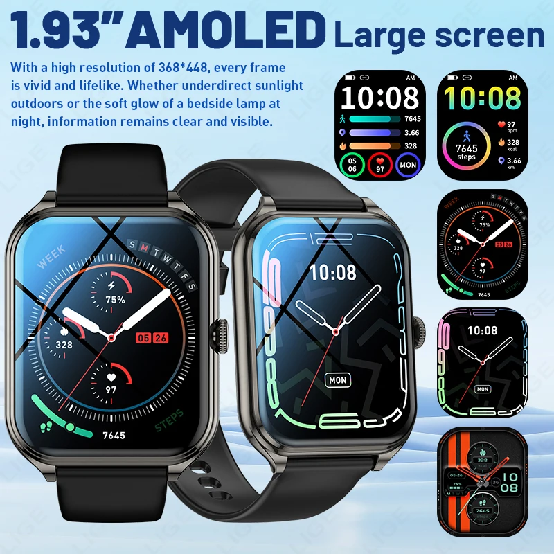 Фото Умные часы LIGE с голосовыми вызовами, ультратонкие, с большим AMOLED-дисплеем 1,93 дюйма, отслеживание фитнес-активности, водонепроницаемость IP68, для мужчин и женщин №5