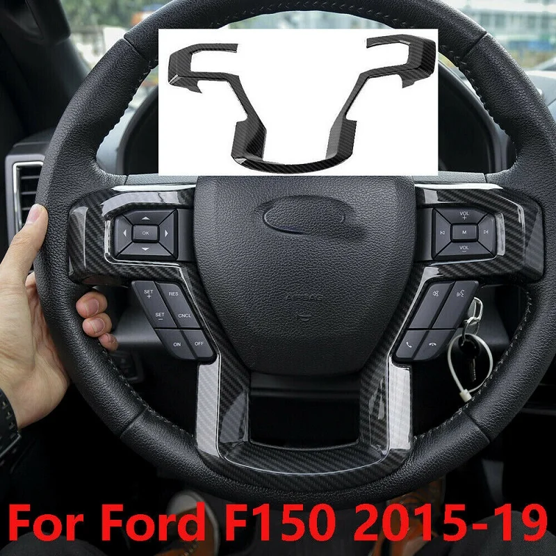 ABS Carbon Fiber Car Steering Wheel Panel Decoration Cover Trim Moulding Sticker for Ford F150 2015-2019 Car Accessories images - 6