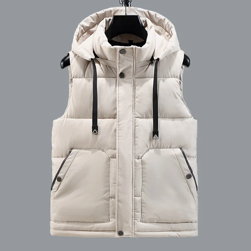 

Winter Men 2023 Hooded Hat Detachable Thick VestSolid Color Waterproof Male Comfortable And Warm Waistcoat Plus Size 5XL