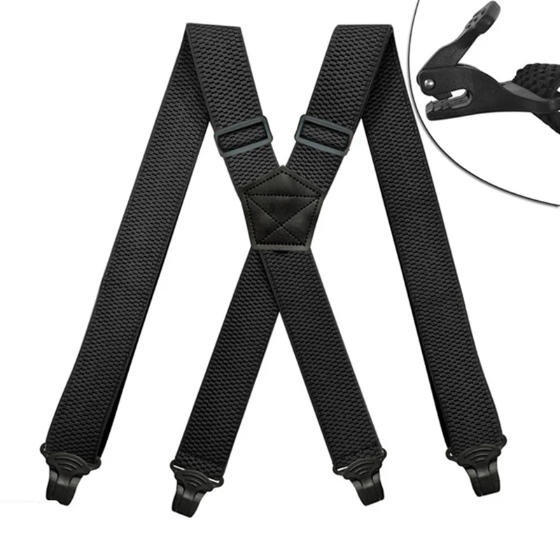 

Heavy Duty Work Suspenders for Men 3.8cm Wide X-Back with 4 Plastic Gripper Clasps Adjustable Elastic Trouser Pants Braces-Black