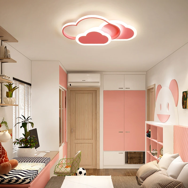 Led Ceiling Lamp For Children's Room Bedroom Study Modern Iron Dimmable Kid Nursery Creative Pink Cloud/Heart Lighting Fixture enlarge