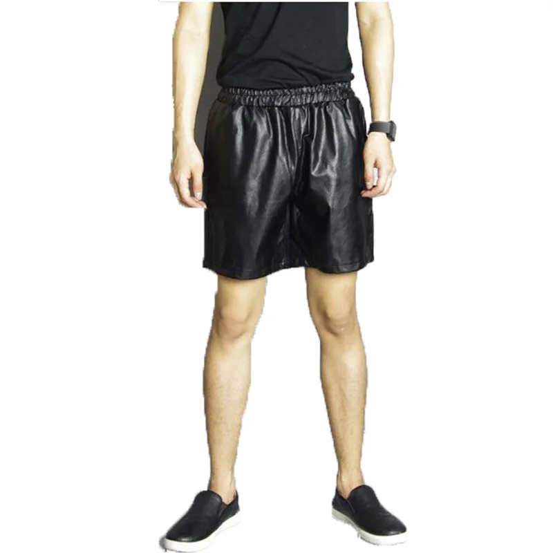 Мужские мягкие черные матовые прямые шорты из искусственной кожи