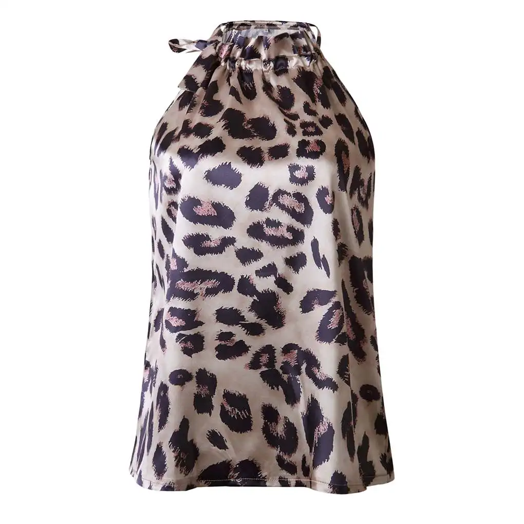 

Women Summer Sleeveless Top Blouse Floral Leopard Camouflage Lace-up Style