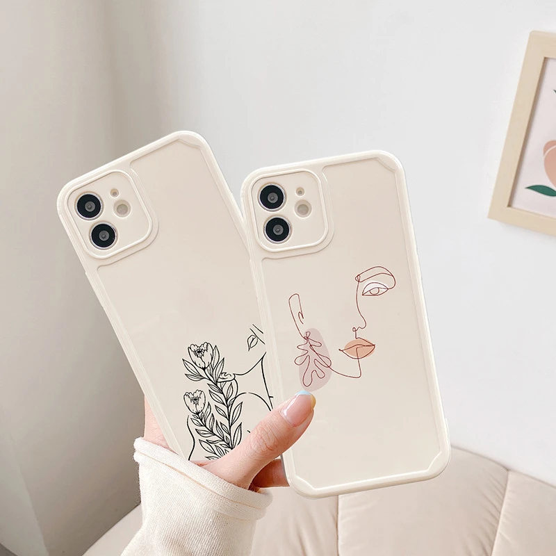 

Hot Sales For iPhone 11 12 13 Pro Max X 7 8 Plus XR XS Max Soft Silicone Back Cover Funda Line Face Phone Case