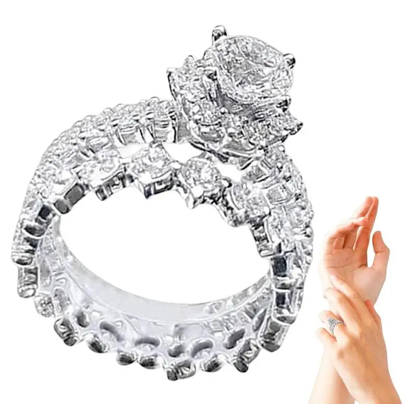 

Full Rhinestone Silver Ring Full Inlaid Wedding Rings For Women Promise For Wedding Bands Size Sterling Silver Engagement Rings