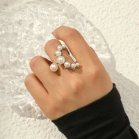 charm pearl rings for women wedding bride jewelry vintage temperament elegant irregular light luxury couple ring adjustable