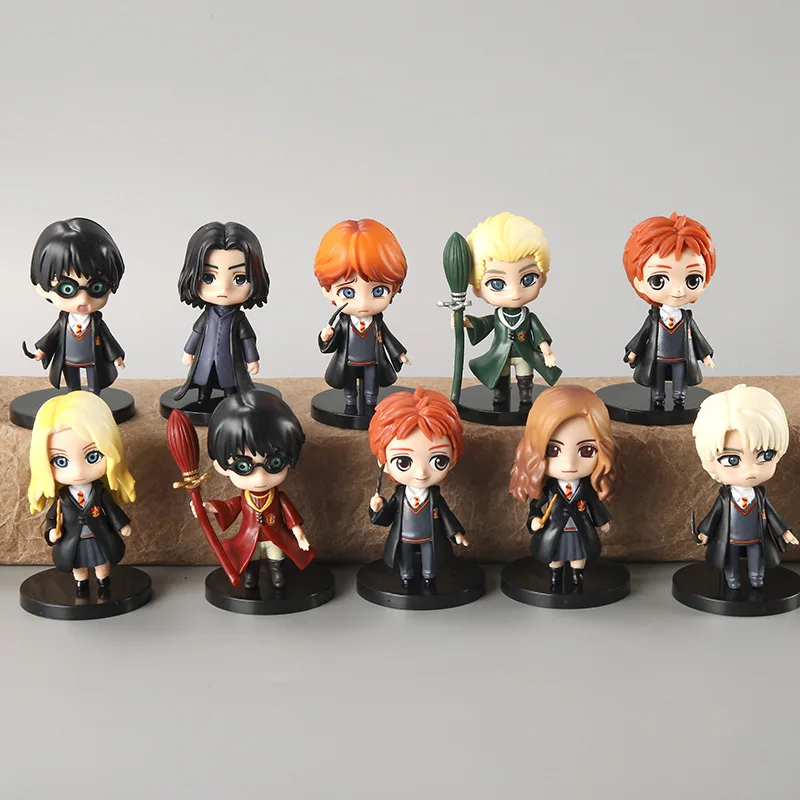 

10Pcs/Set Q Version Harries Action Figures Potters Anime Figure Hot Movies Car Cake Decoration Children Toys Gift Tight PVC Doll
