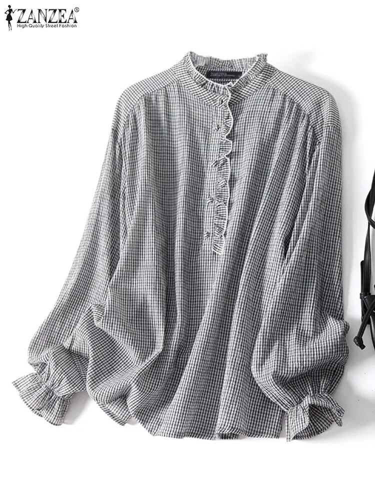 

2022 Autumn Loose Solid Tops Tunic ZANZEA Fashion OL Long Sleeve Pleated Shirts Casual Lapel Neck Blouse Oversized Blusas Femme