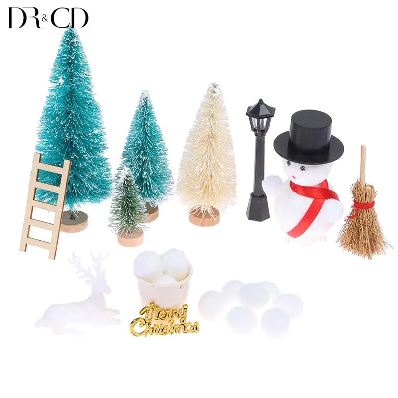 

11 шт., украшения для кукольного домика, Рождественская серия, мини-лось, Рождественская елка, снеговик, украшения «сделай сам», Рождественск...
