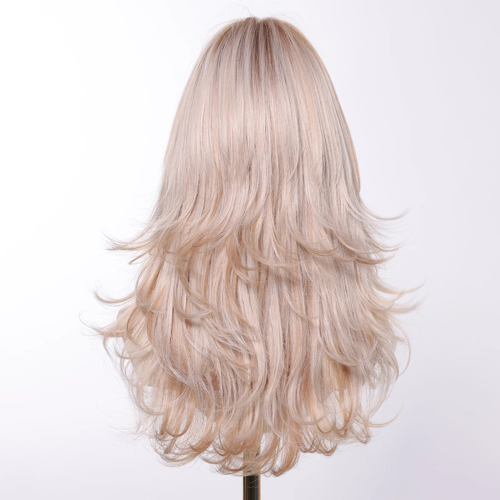 Ombre Blonde Смешанные золотистые длинные волны Синтетические парики с челкой для