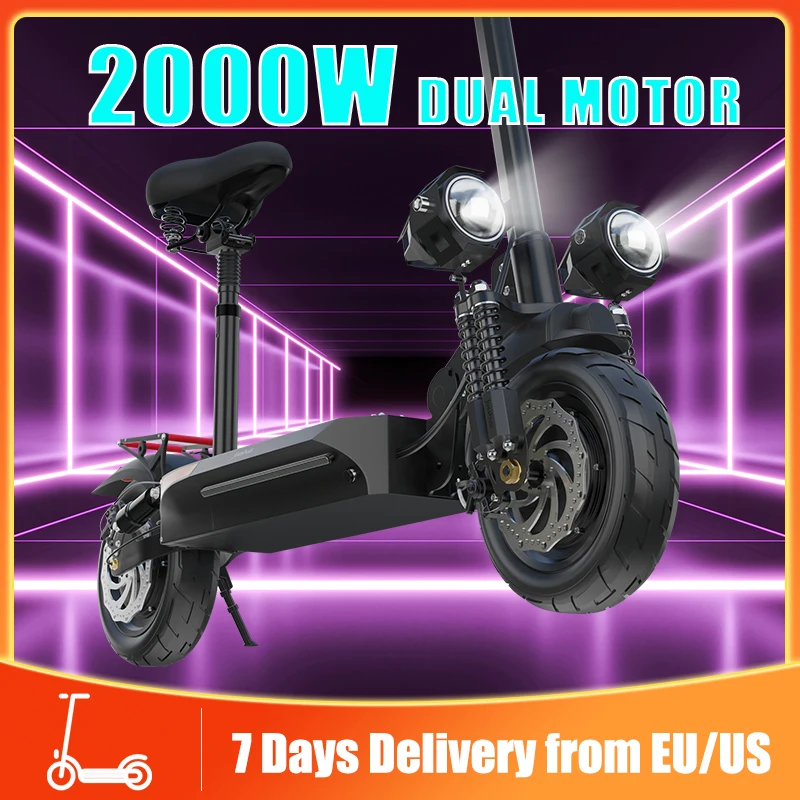 

48V Electric Scooter 2000w with Seat 60KM/H Dual Motor Scooter Elecric 10” Pneumatic Tires Foldable E Scooter Remote Control