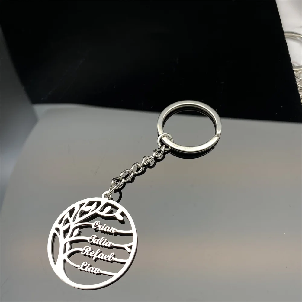 

Tree of Life Custom 1-6 Names Pendant Family Keychain Stainless Steel Nameplate Key Chain for Unisex Jewelry Family Gift