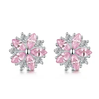 hoyon 925 silver color japanese cherry blossom earrings female fashion pink crystal earrings simple sweet student ear women gift