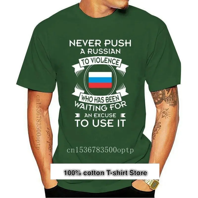 

Camiseta de punto "never push russ ian to violence", ropa para S-XXXL, ocio, Fitness, Humor, Primavera