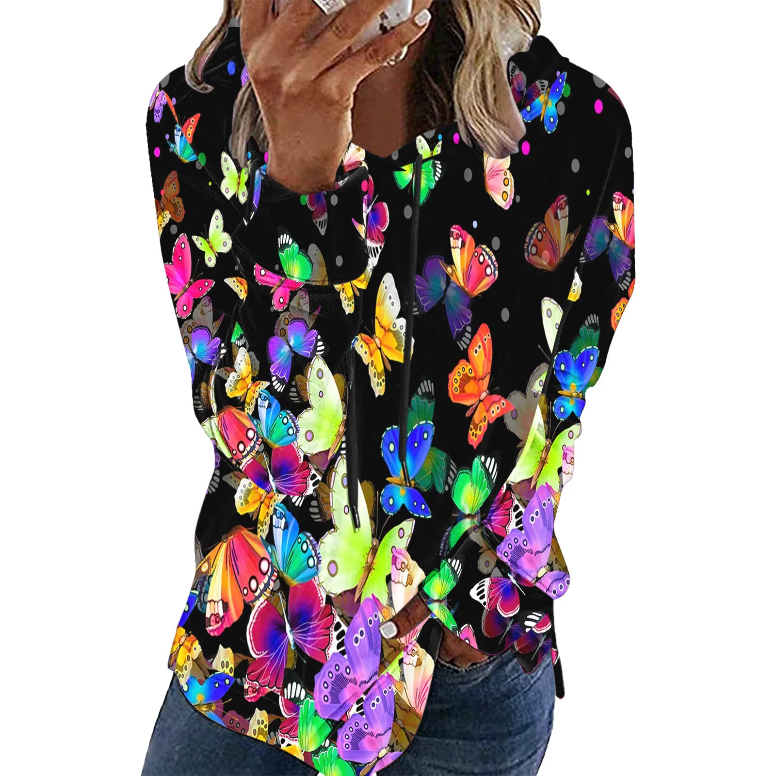 

Women's Fashion Tops Shirts Painting Print Long-sleeved Hooded O Neck Warm Printed Hoodie Autumn Winter Female Hoodies