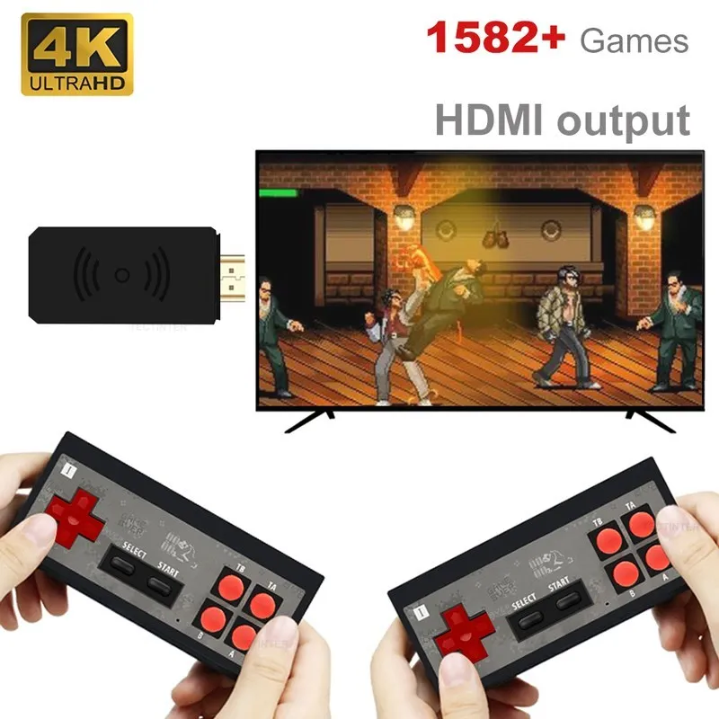 

USB Wireless Handheld TV Video Game Console Build In 1800 Classic 8 Bit Game mini Console Dual Gamepad HDMI-Compatible Output