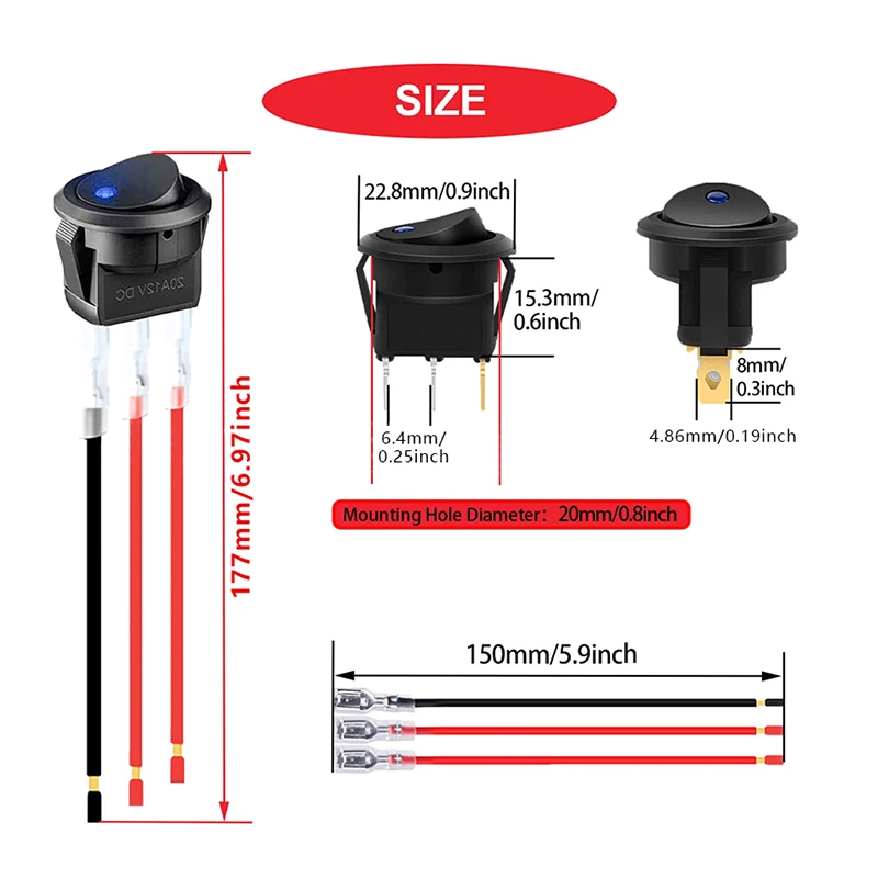 12 В/20 А Φ выключатель для лодки круглый кошачий глаз модифицированный
