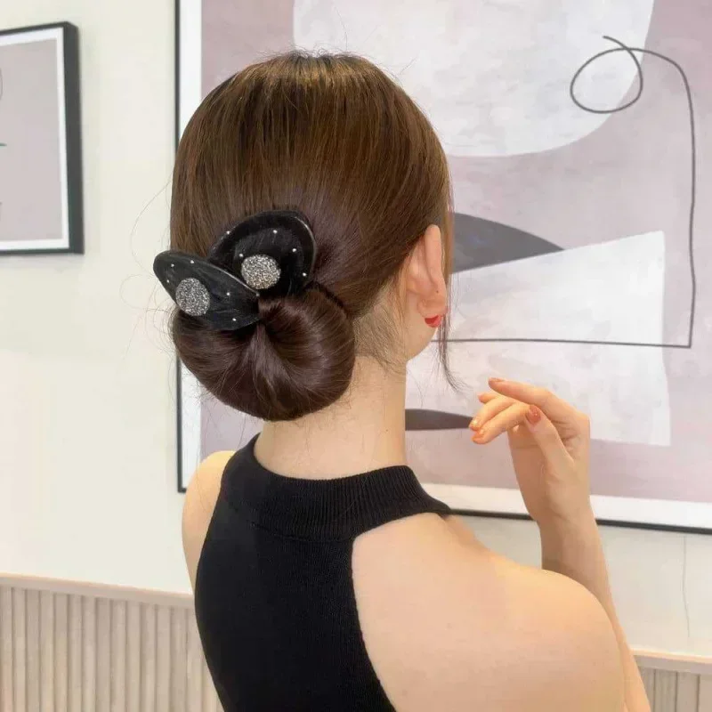 Ленивая прическа повязки для волос женская сетчатая пряжа бант черные пончики