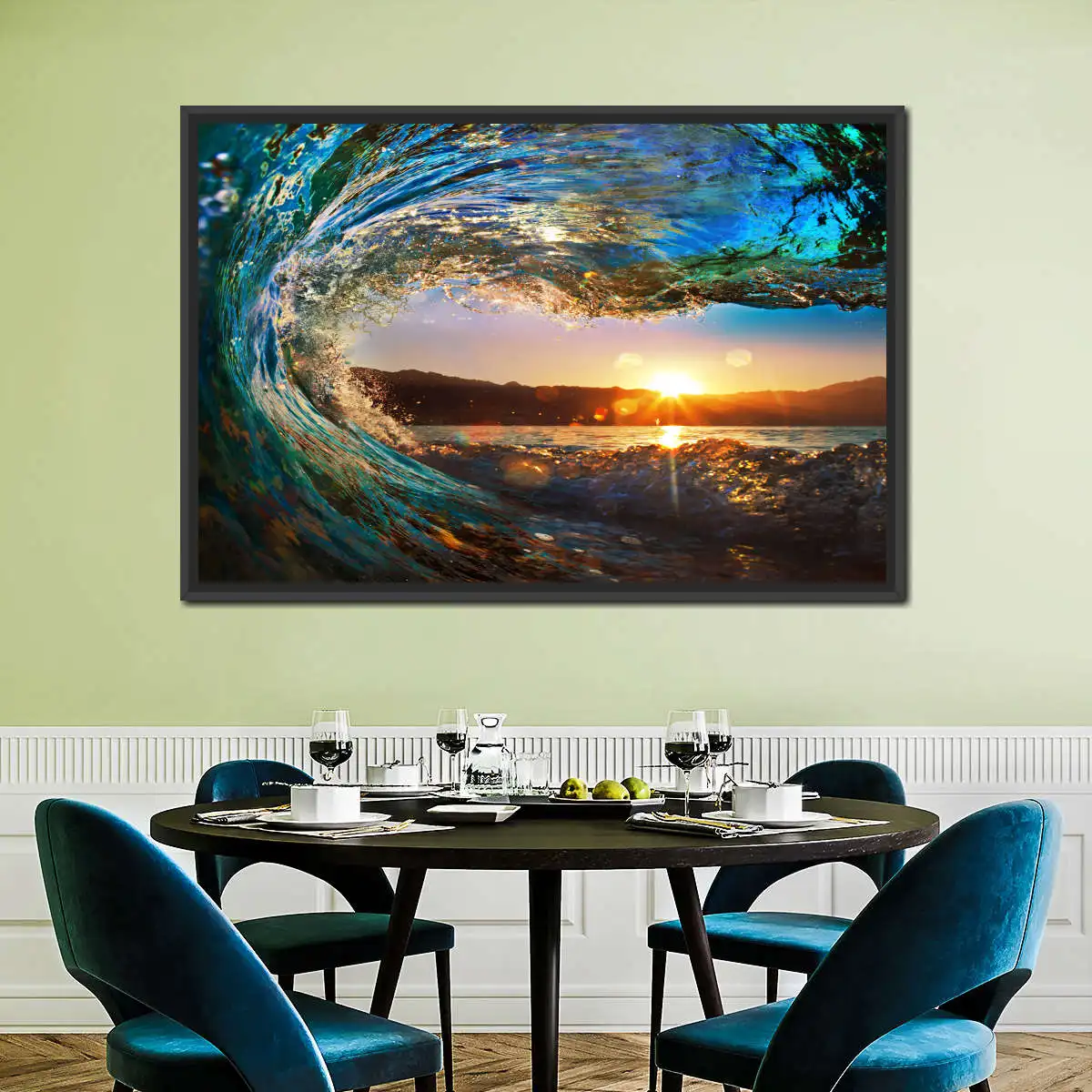 

Ocean Wave With Sun Rise Canvas Painting Poster Print Modern Home Decor Wall Art Decoration For Living Room Frameless