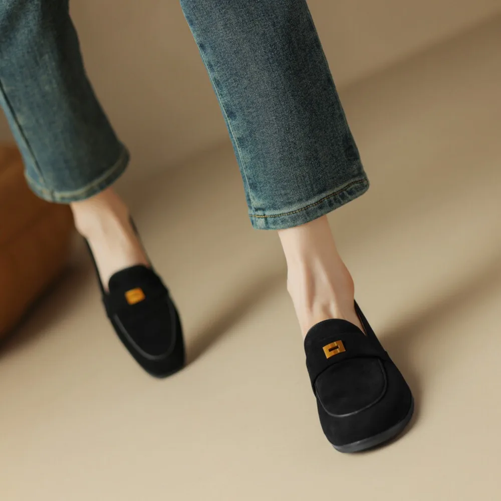 2024 замшевые лоферы женские летние прогулочные коричневые туфли без шнуровки из