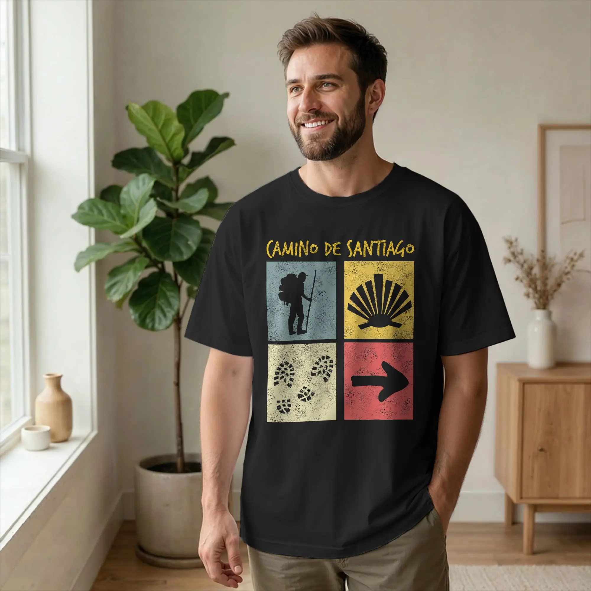 Фото Мужские футболки Camino de Santiago Way of St James, винтажные футболки Buen Camino, футболки с короткими рукавами и круглым вырезом, хлопковые летние товары №1