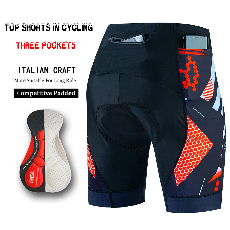 Three Pockets Breathable Men Cycling Shorts Shockproof Mountain Bike Shorts Summer Quick Dry MTB Shorts With Coolmax Gel Padded