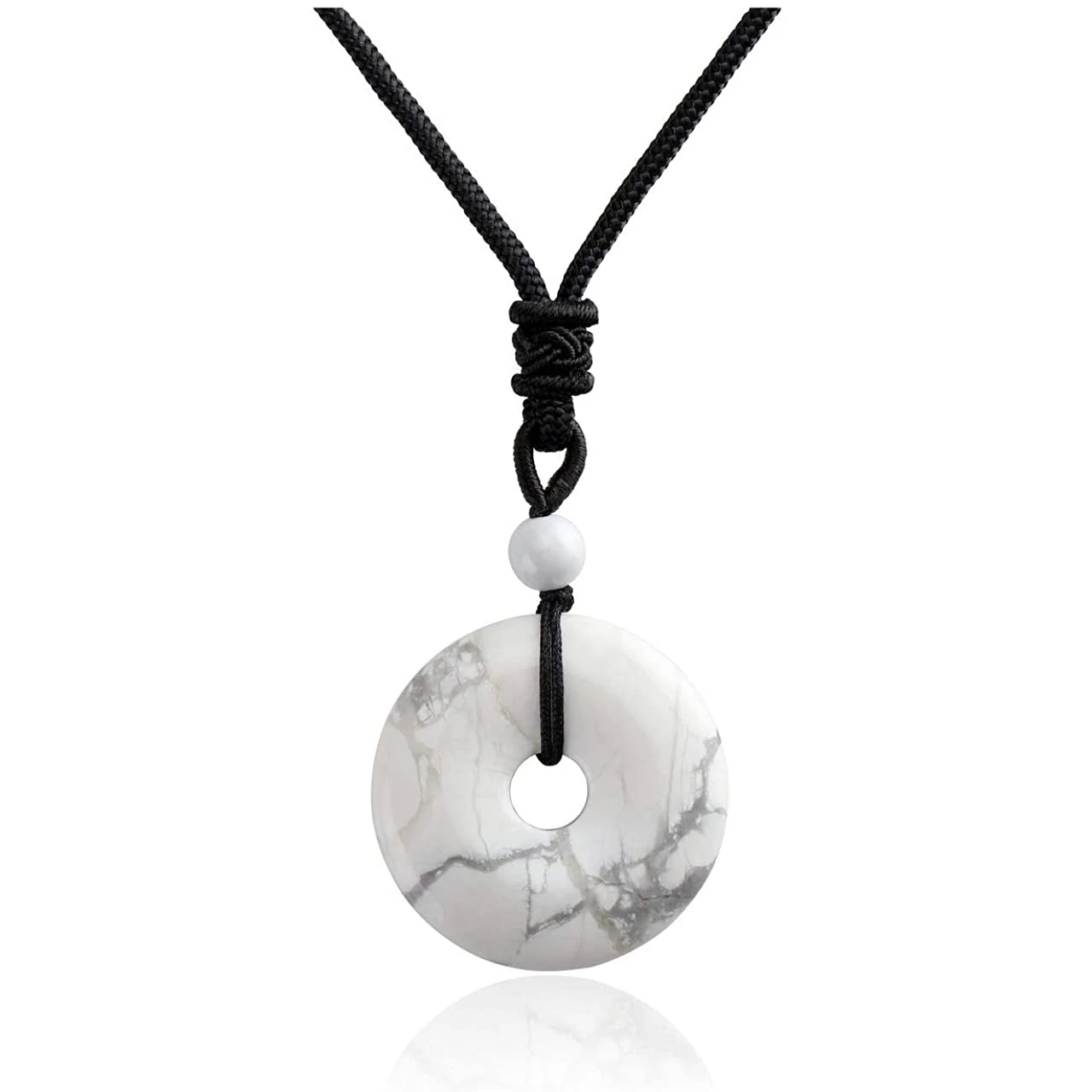 

Howlite Stone Coin Pendant Necklace Healing Chakra Crystal Amulet Lucky Pingan Donut 25/30/40MM Gemstone Protection Women