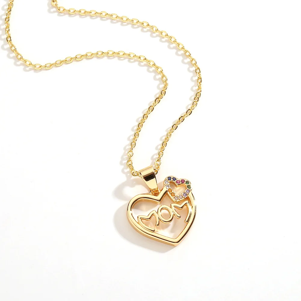 

New charm simple wild jewelry female heart-shaped mother MOM pendant pure copper inlaid zircon mother's day necklace holiday gif