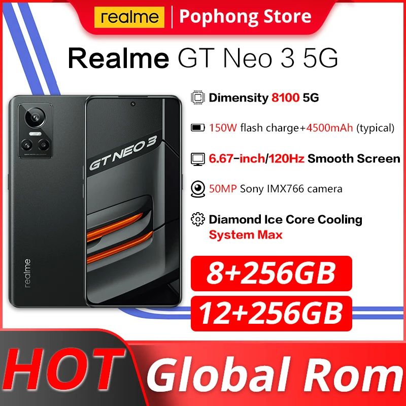 

Смартфон Realme GT Neo3 с глобальной прошивкой, 12 Гб, 256 ГБ, 150 Вт, регулировка яркости заряда, экран AMOLED 8100 дюйма, 120 Гц, 4500 мАч
