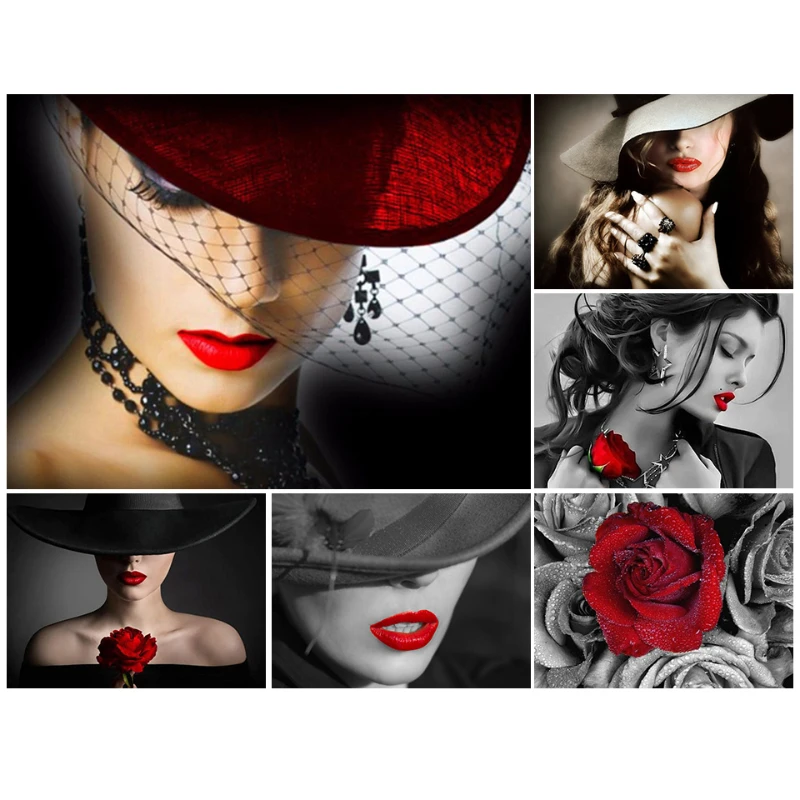 

Алмазная живопись «сделай сам» 5D, красивая красная шляпа для девушек, полная Алмазная вышивка, мозаичная картина из искусственной кожи, Набор для вышивки крестиком, домашний декор