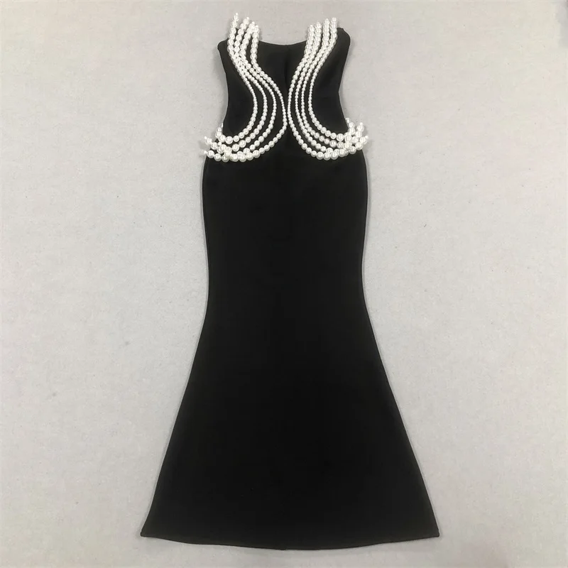 Черное бандажное женское платье для выпускного вечера сексуальное без рукавов с