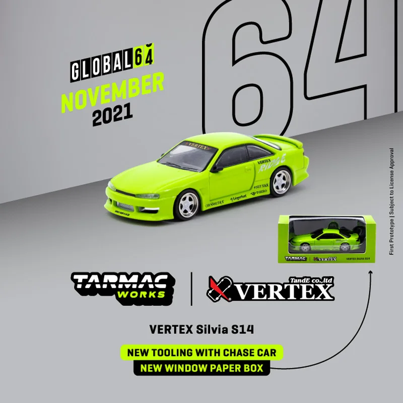 

Tarmac TW Green 1:64 Vertex Silvia S14 Alloy Car Model Collection Ornament Gift