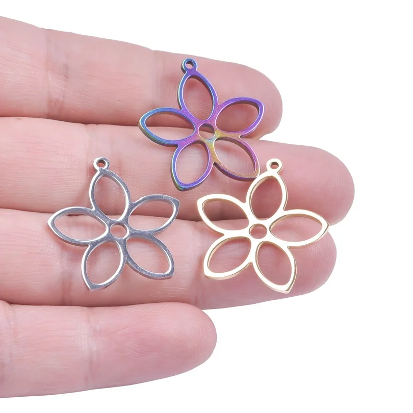 Купи WZNB 5Pcs/lot Stainless Steel Hollow Flowers Charms for Jewelry Making Earring Pendant Necklace Accessories Craft Diy Material за 179 рублей в магазине AliExpress